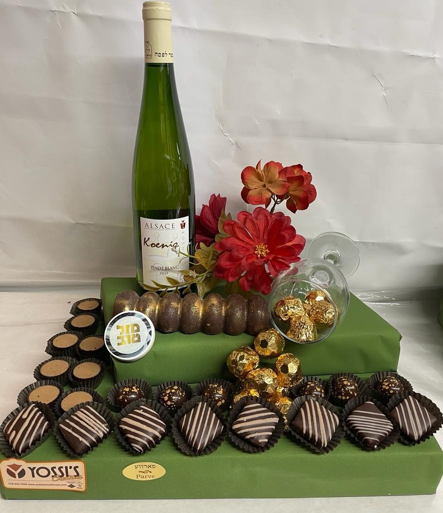 Wine, Praline Log and Chocolate Assortment
