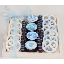 Baby Boy pretzel and chocolate gift arrangement